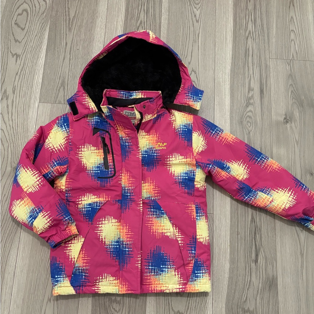WULFUL Girl's Waterproof Ski Jacket Warm Fleece Hooded Size 8